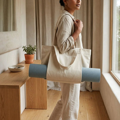 Canvas Yoga Tote With Zippered Storage Pocket