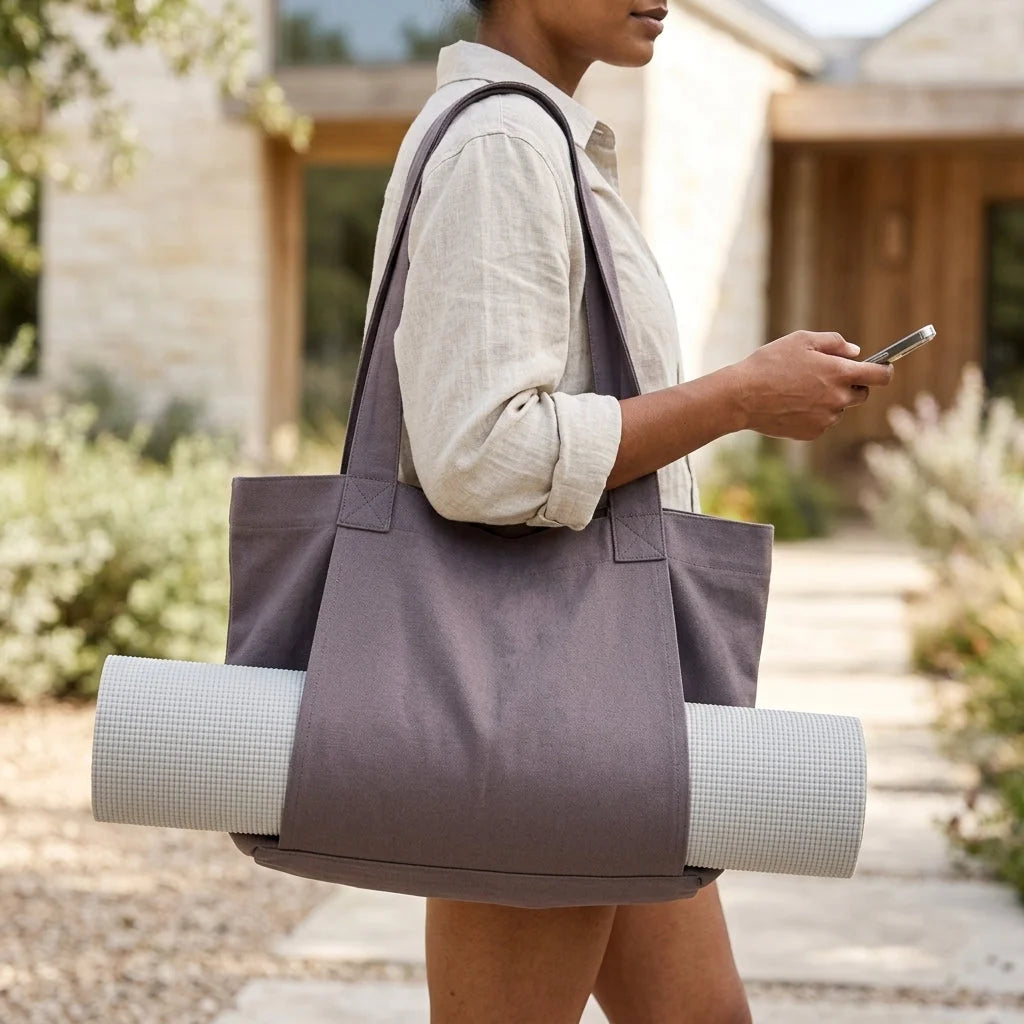 Canvas Yoga Tote With Zippered Storage Pocket