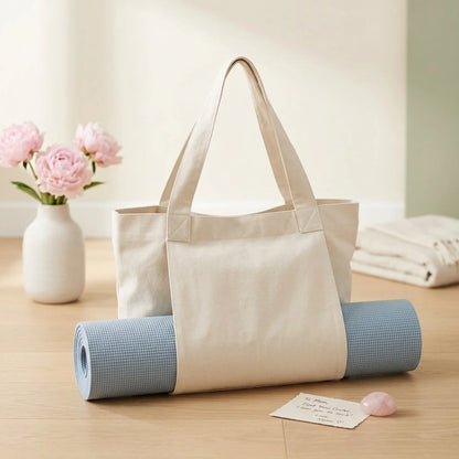 Canvas Yoga Tote With Zippered Storage Pocket