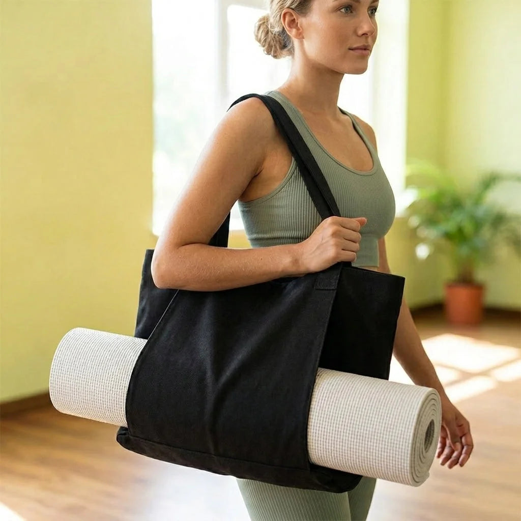 Canvas Yoga Tote With Zippered Storage Pocket
