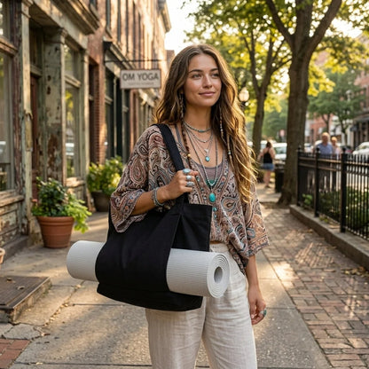 Canvas Yoga Tote With Zippered Storage Pocket
