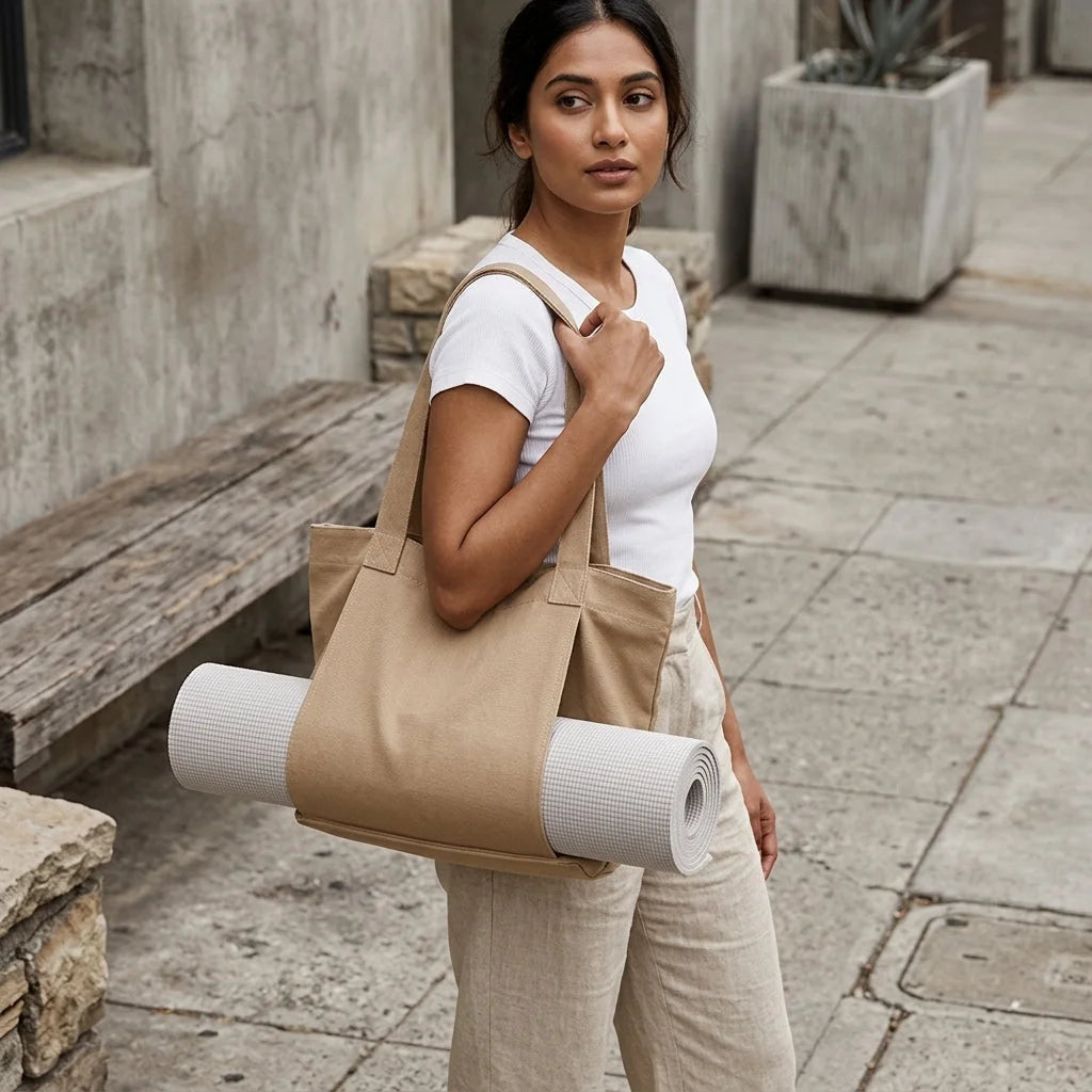 Canvas Yoga Tote With Zippered Storage Pocket