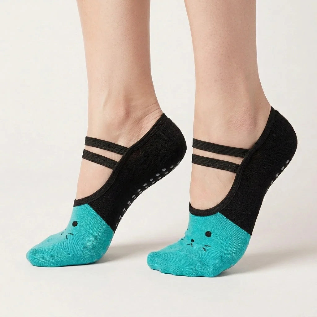 Cartoon Pattern Pilates Socks Grip For Yoga & Dance