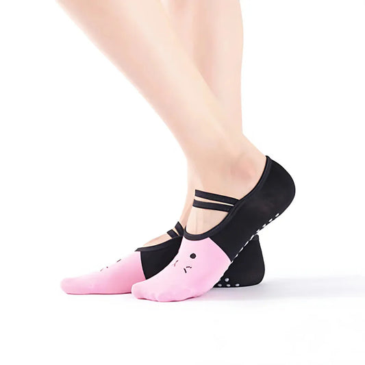 Cartoon Pattern Pilates Socks Grip For Yoga & Dance - Light pink black / one size