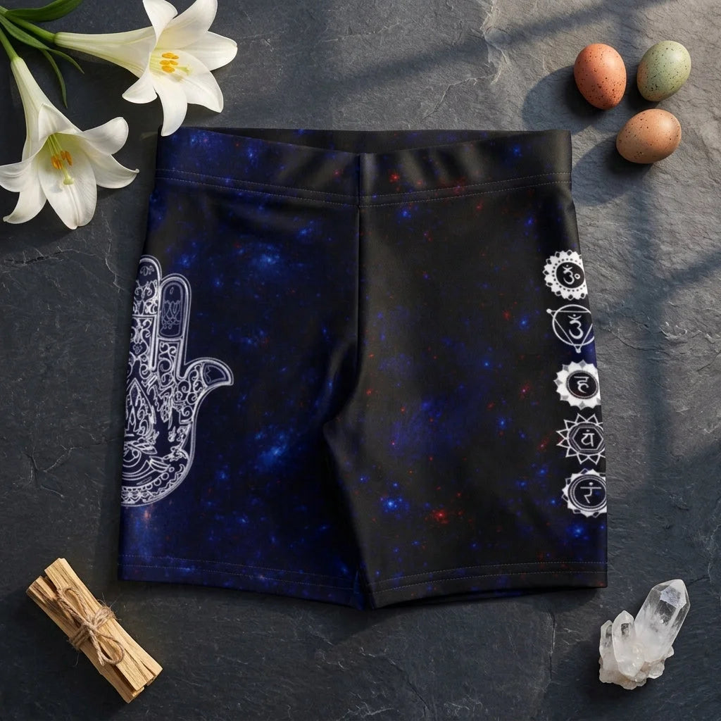 Celestial Balance Woman Yoga Shorts With Chakra Print
