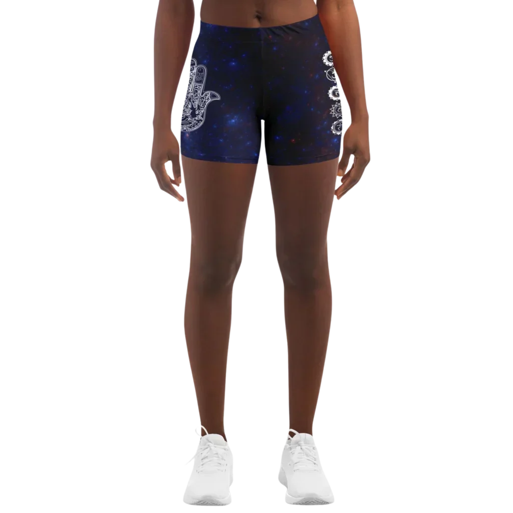 Celestial Balance Woman Yoga Shorts With Chakra Print