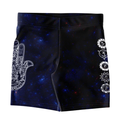 Celestial Balance Woman Yoga Shorts With Chakra Print