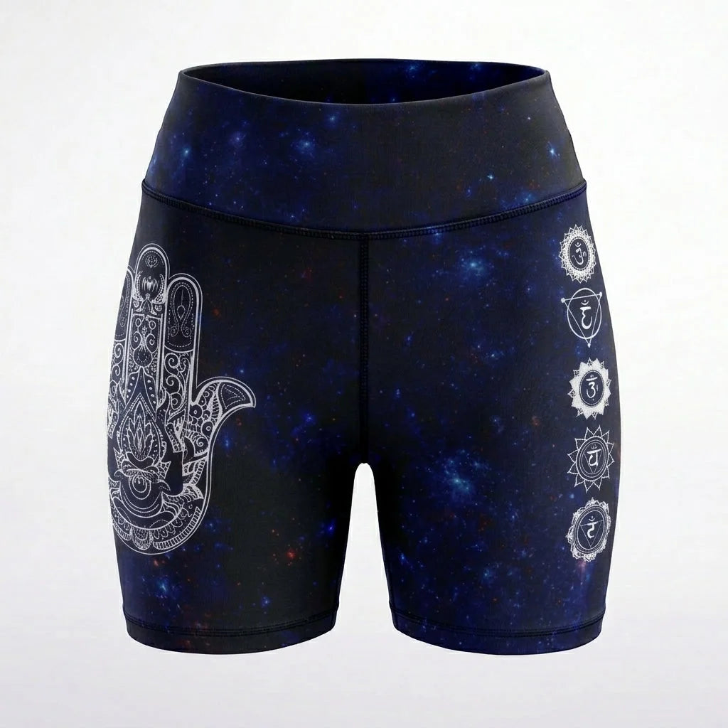 Celestial Balance Woman Yoga Shorts With Chakra Print