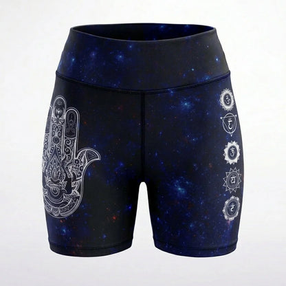 Celestial Balance Woman Yoga Shorts With Chakra Print