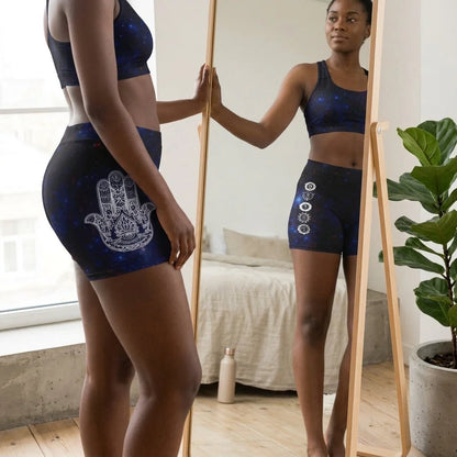 Celestial Balance Woman Yoga Shorts With Chakra Print