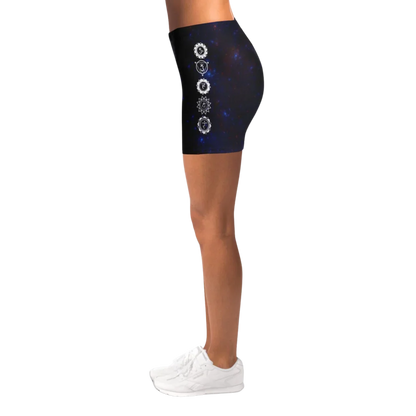 Celestial Balance Woman Yoga Shorts With Chakra Print