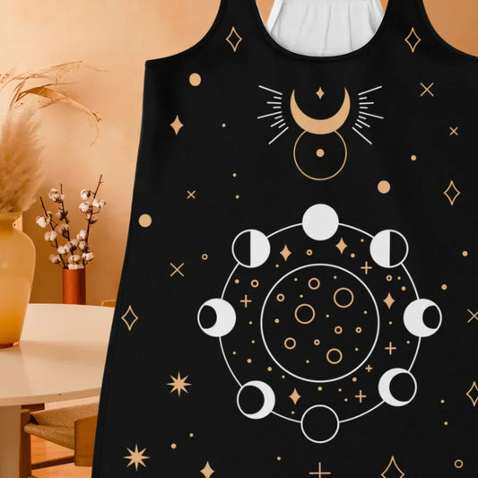 Celestial Moon Phases Racer Top In Night Sky Black