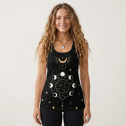 Celestial Moon Phases Racer Top In Night Sky Black