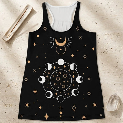 Celestial Moon Phases Racer Top In Night Sky Black
