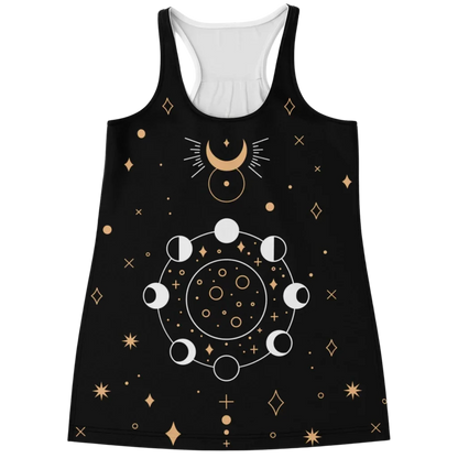 Celestial Moon Phases Racer Top In Night Sky Black - XS