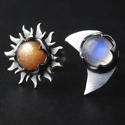 Celestial Moon Star Stone Silver Earrings - Silver