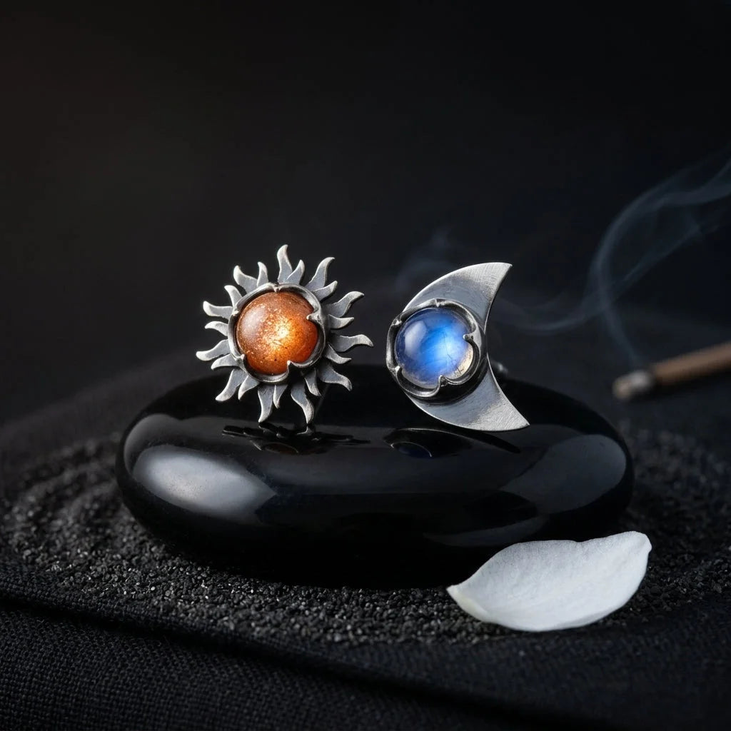 Celestial Moon Star Stone Silver Earrings - Silver