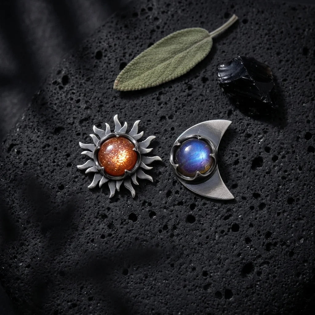 Celestial Moon Star Stone Silver Earrings - Silver