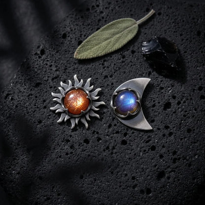 Celestial Moon Star Stone Silver Earrings - Silver