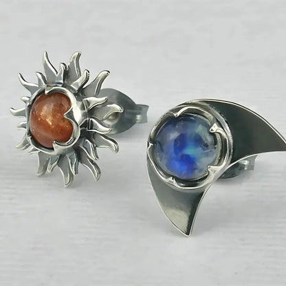 Celestial Moon Star Stone Silver Earrings - Silver