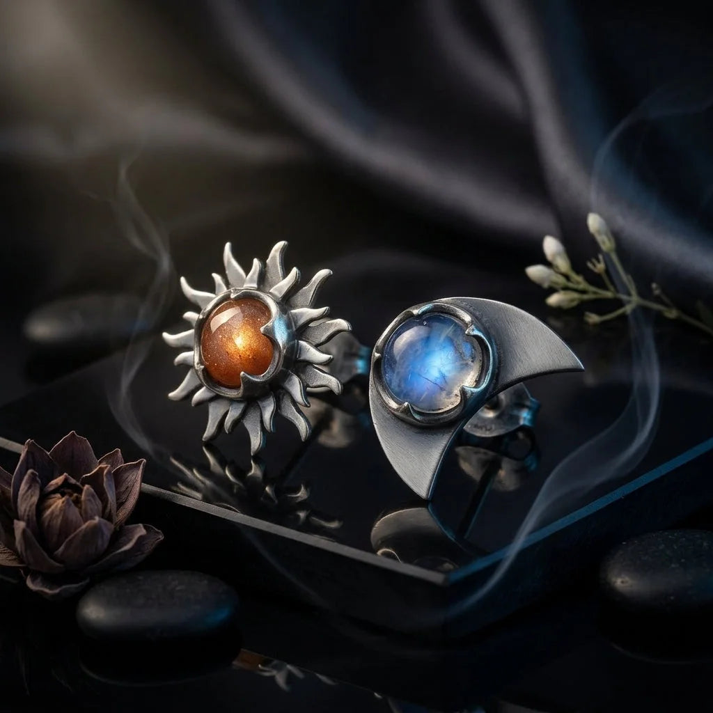 Celestial Moon Star Stone Silver Earrings - Silver