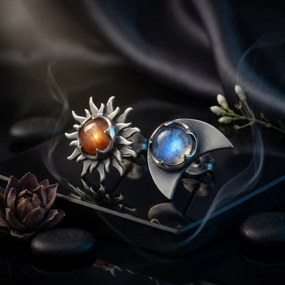 Celestial Moon Star Stone Silver Earrings - Silver