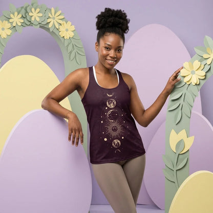 Celestial Print Sleeveless Yoga Tops For Women