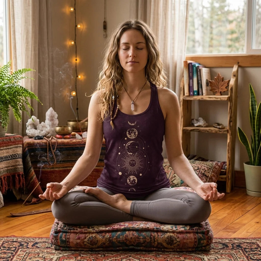 Celestial Print Sleeveless Yoga Tops For Women