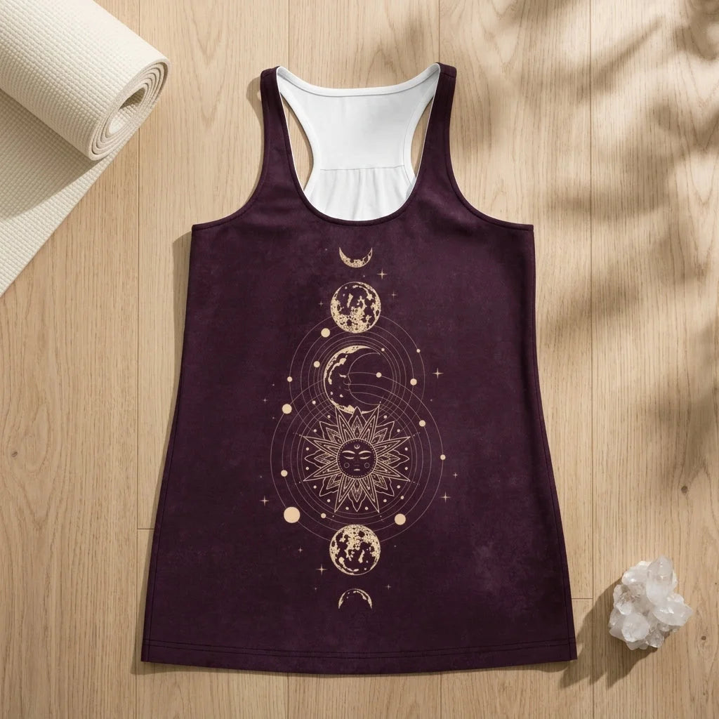 Celestial Print Sleeveless Yoga Tops For Women