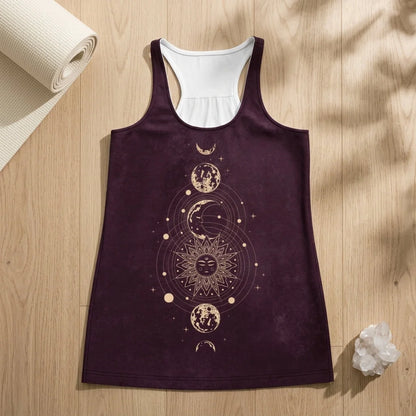 Celestial Print Sleeveless Yoga Tops For Women