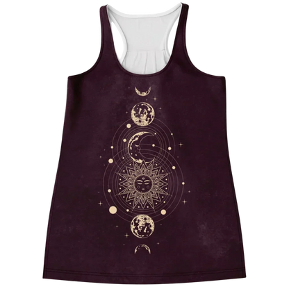 Celestial Print Sleeveless Yoga Tops For Women - XS