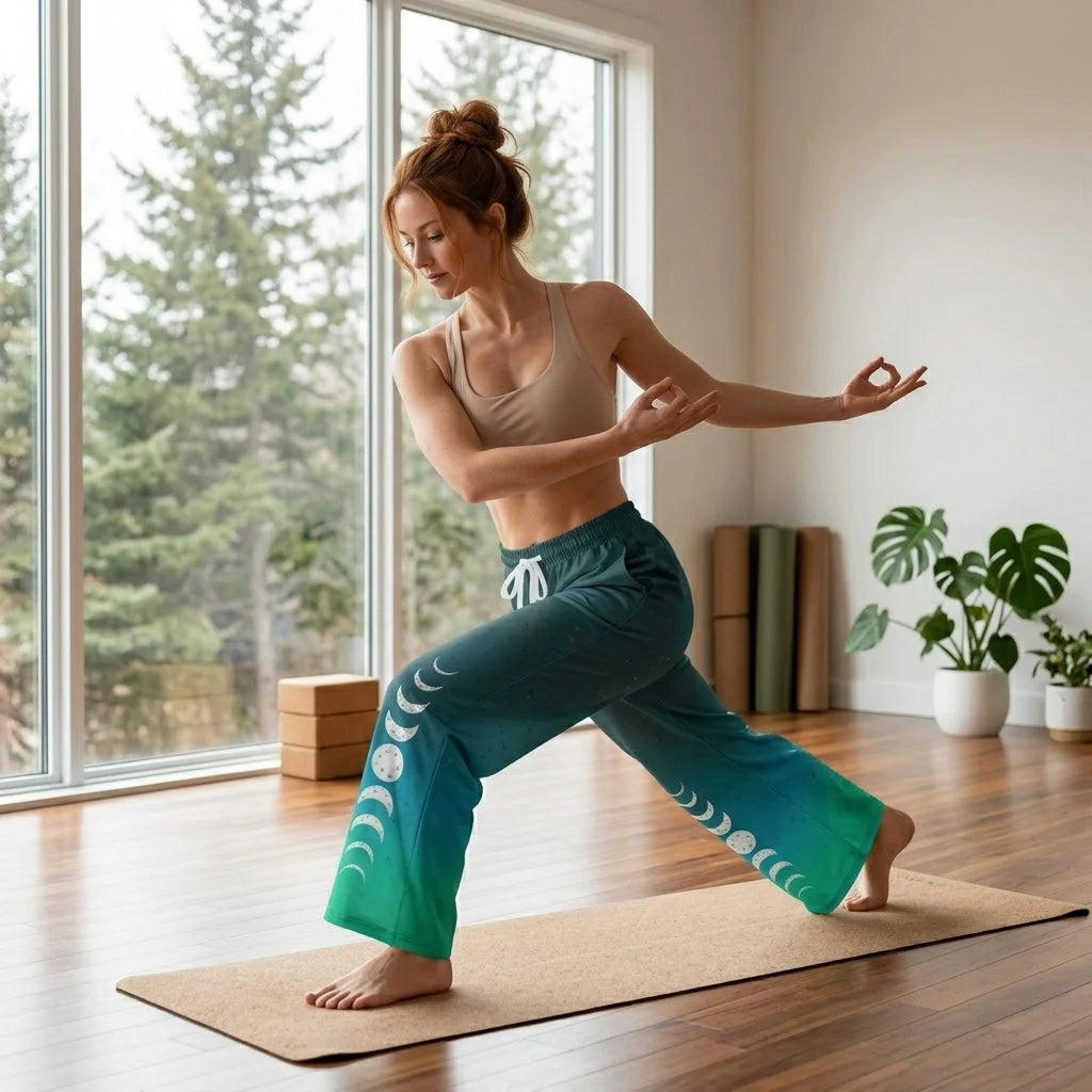 Celestial Sky Wide Leg Jogging Pants With Moon Phases