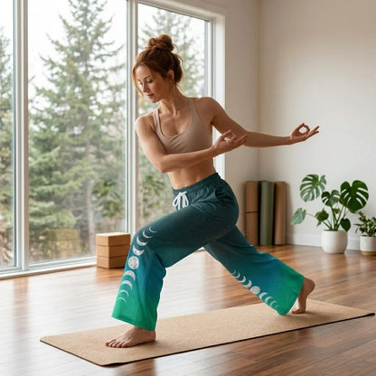 Celestial Sky Wide Leg Jogging Pants With Moon Phases