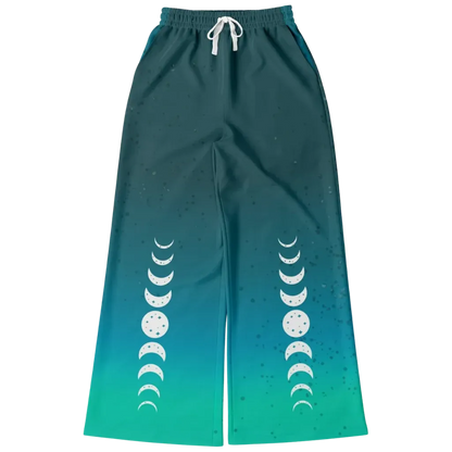 Celestial Sky Wide Leg Jogging Pants With Moon Phases