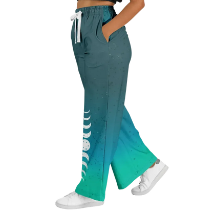 Celestial Sky Wide Leg Jogging Pants With Moon Phases