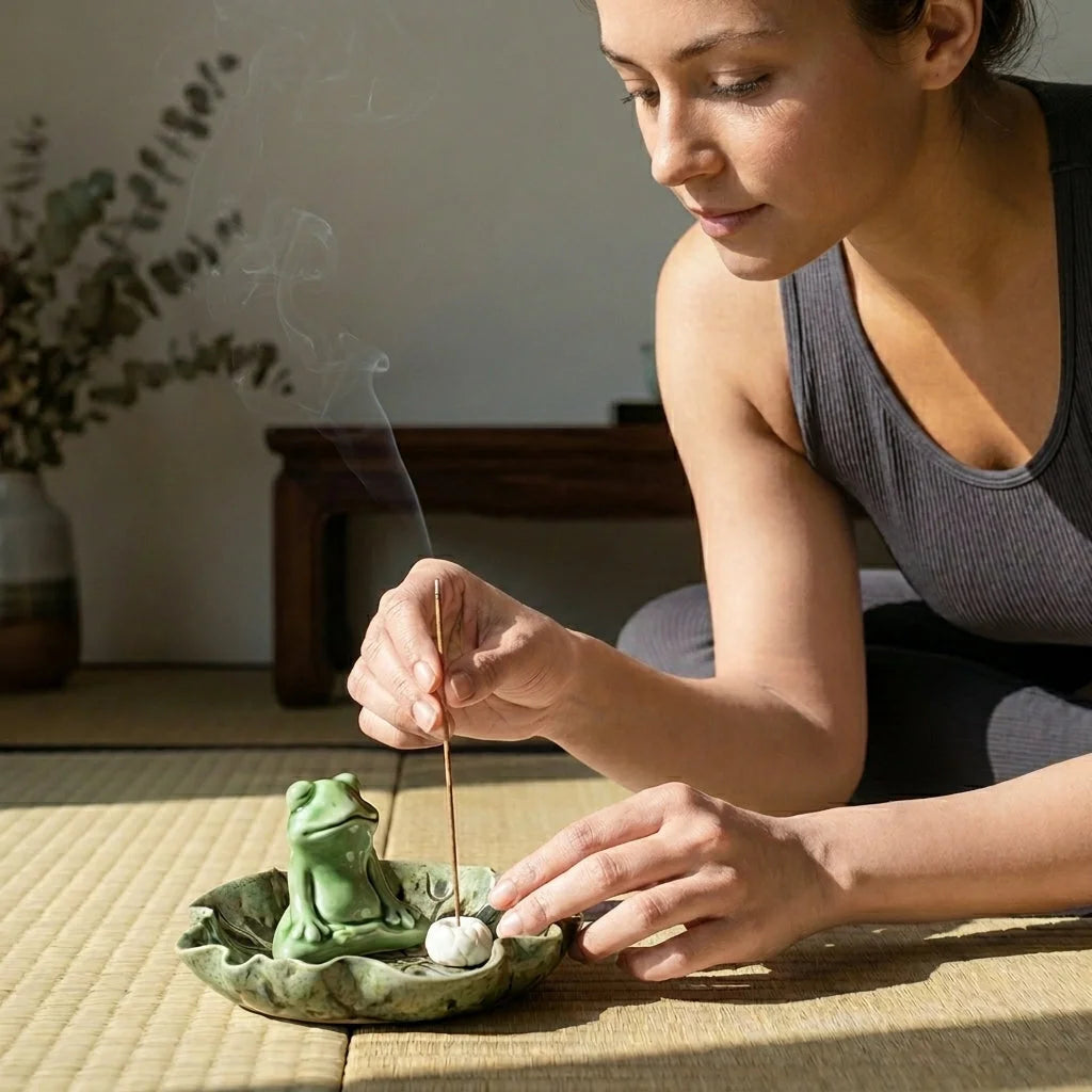 Ceramic Yoga Frog Statues With Incense Holder - Thinking Frog