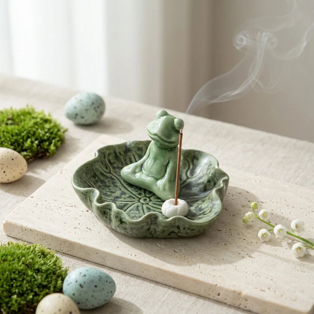 Ceramic Yoga Frog Statues With Incense Holder - Thinking Frog