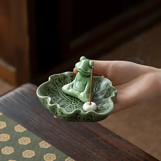 Ceramic Yoga Frog Statues With Incense Holder - Thinking Frog
