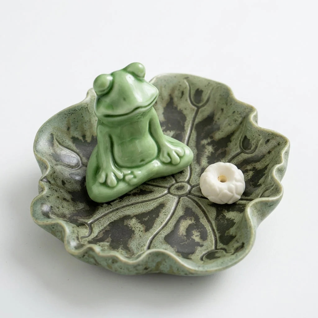 Ceramic Yoga Frog Statues With Incense Holder - Thinking Frog