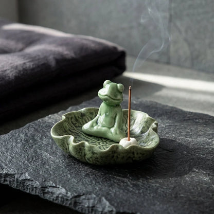 Ceramic Yoga Frog Statues With Incense Holder - Thinking Frog