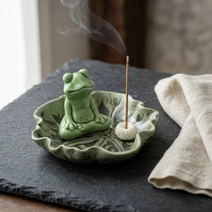 Ceramic Yoga Frog Statues With Incense Holder - Thinking Frog