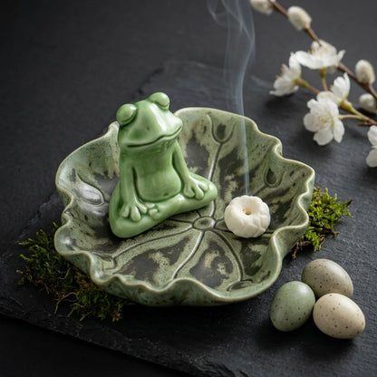 Ceramic Yoga Frog Statues With Incense Holder - Thinking Frog