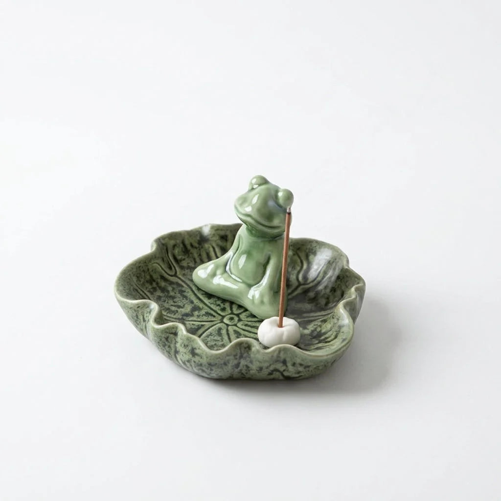 Ceramic Yoga Frog Statues With Incense Holder - Thinking Frog