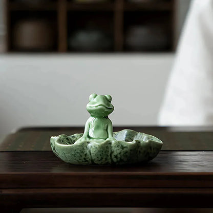 Ceramic Yoga Frog Statues With Incense Holder - Thinking Frog