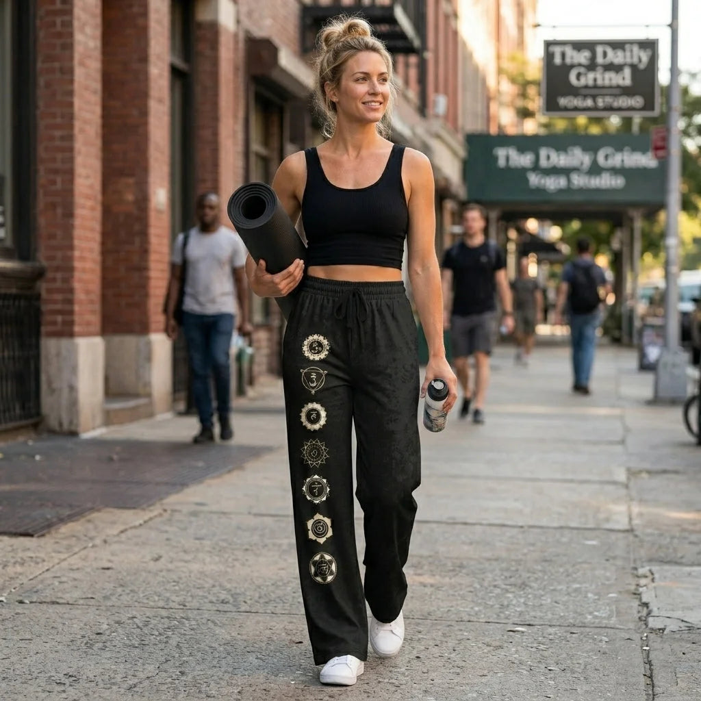Chakra Energy Flared Joggers – Symbolic Black Base
