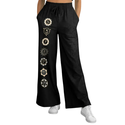 Chakra Energy Flared Joggers – Symbolic Black Base - XS