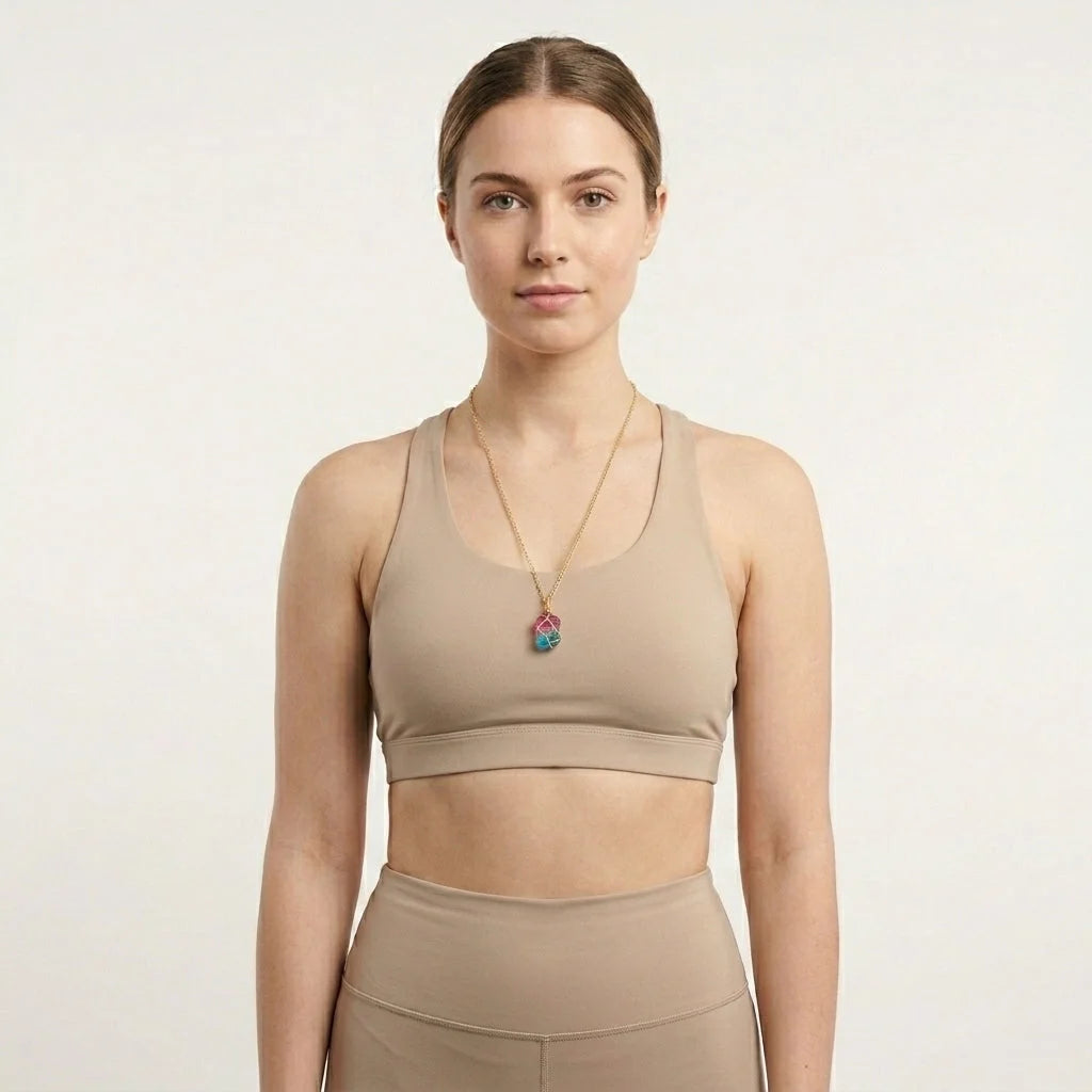 Chakra Stones Necklace With Raw Crystal Pendant