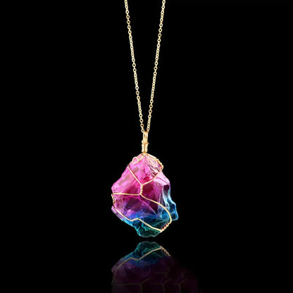 Chakra Stones Necklace With Raw Crystal Pendant