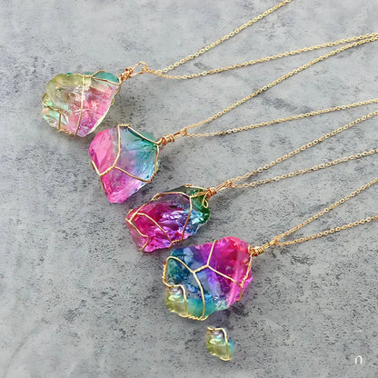 Chakra Stones Necklace With Raw Crystal Pendant