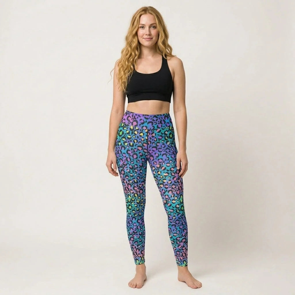 Colored Yoga Pants With Neon Leopard Spiritual Print